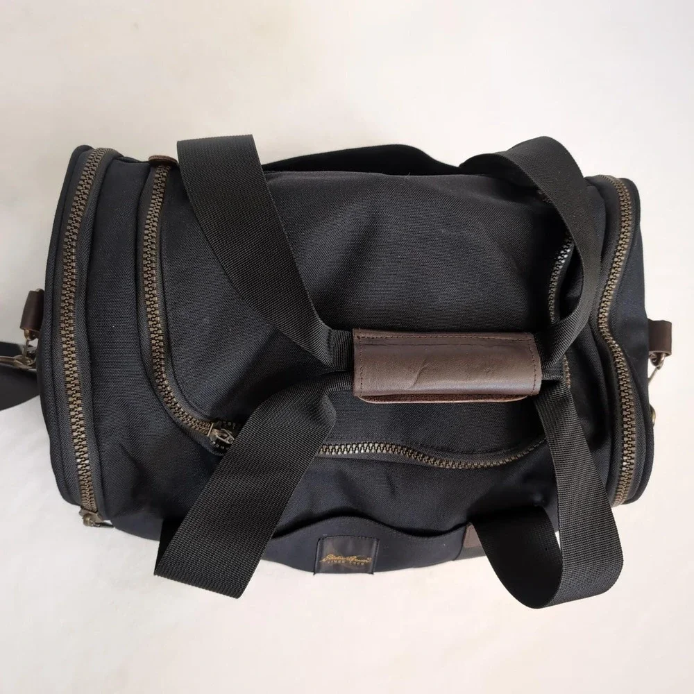 New Vintage Eddie Bauer Duffel Bag Black Nylon Carry On Travel Weekender Luggage